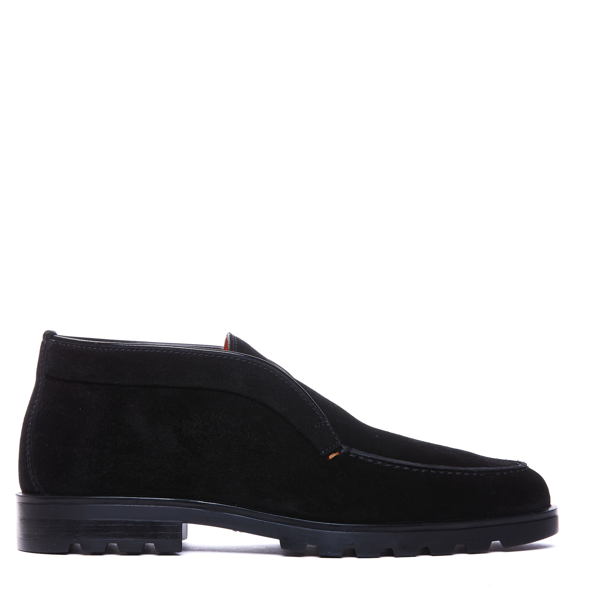black Santoni slip-on suede boots