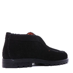 black Santoni slip-on suede boots
