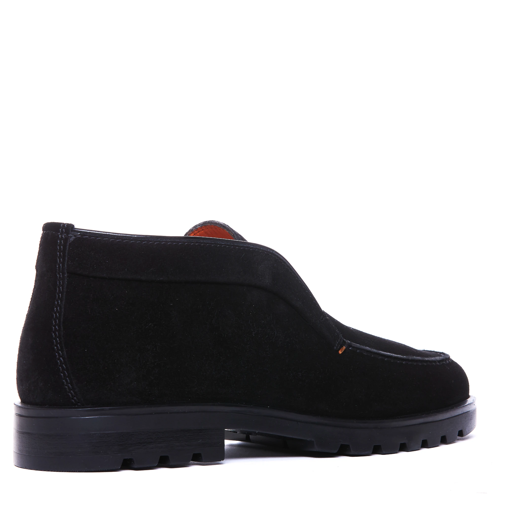 black Santoni slip-on suede boots