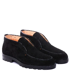 black Santoni slip-on suede boots