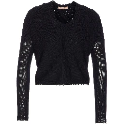 Floral-embroidered knitted sweater