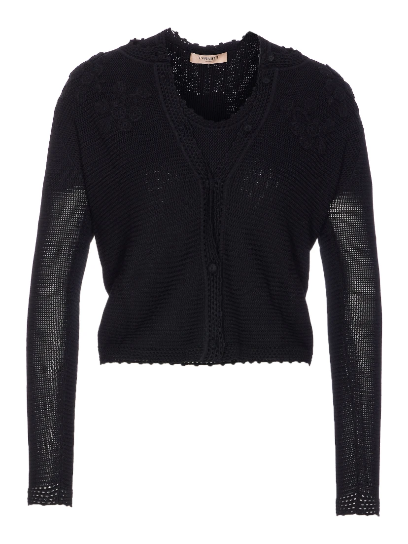 Floral-embroidered knitted sweater