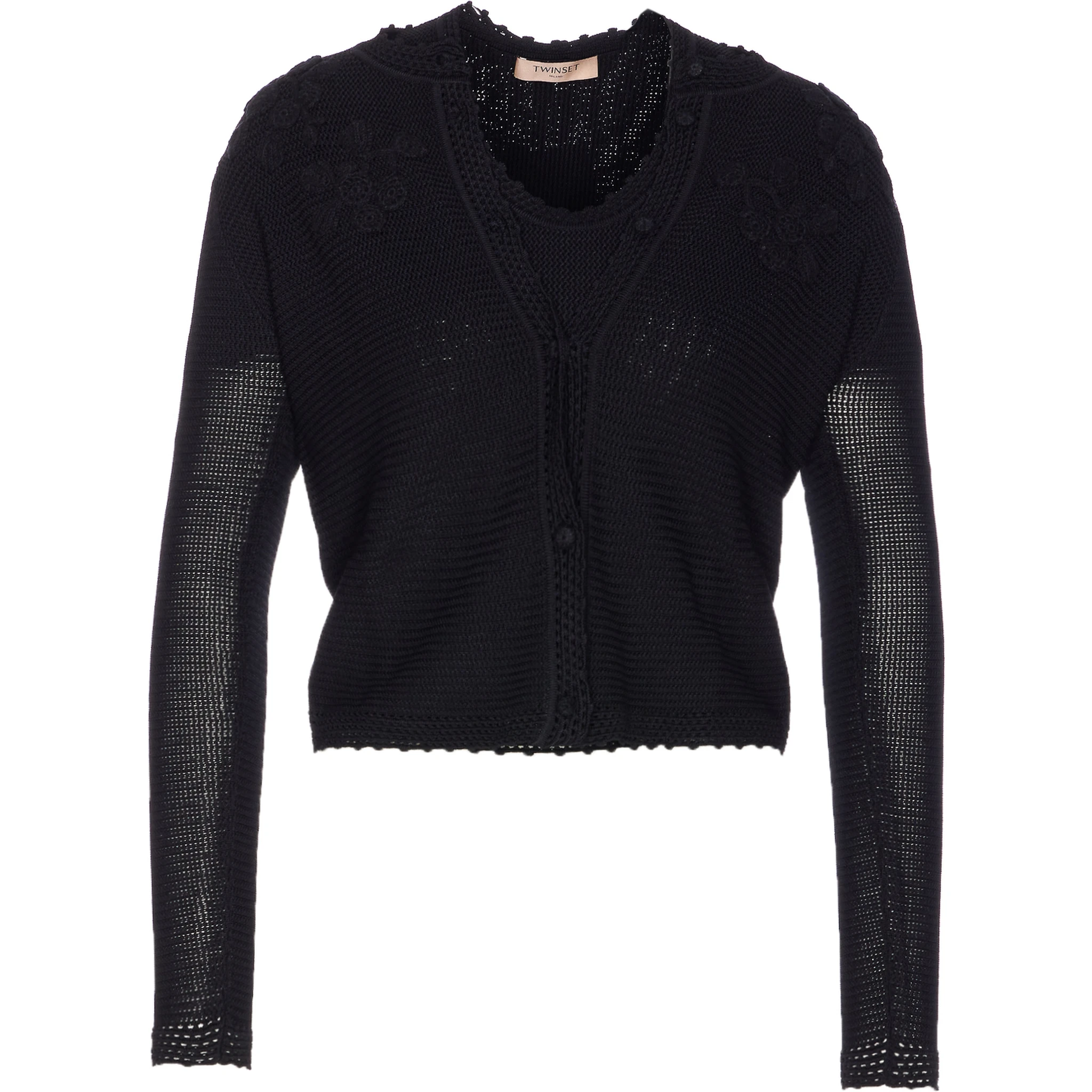 Floral-embroidered knitted sweater