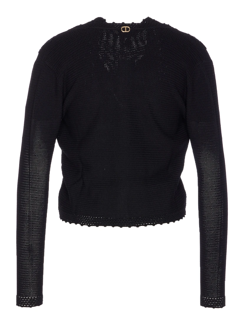 Floral-embroidered knitted sweater
