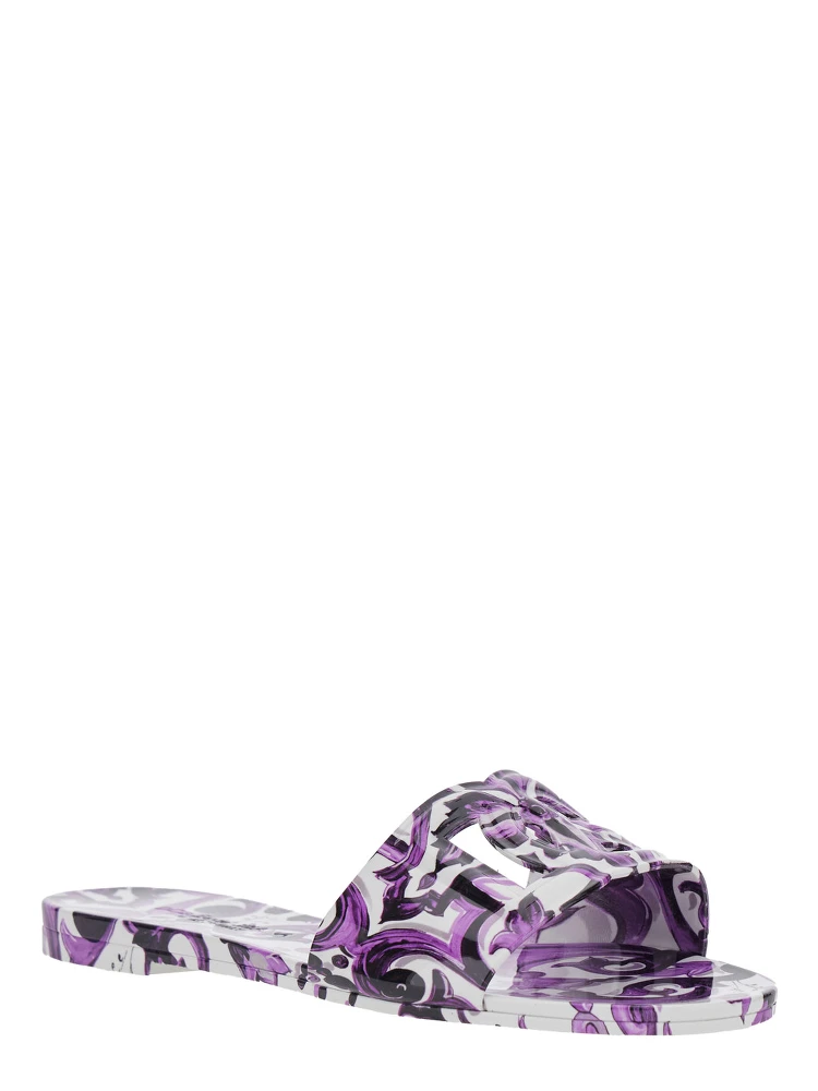 Multicolor Sandals with All-Over Maiolica Print and Round Open Toe in Tech Fabric Woman alternative