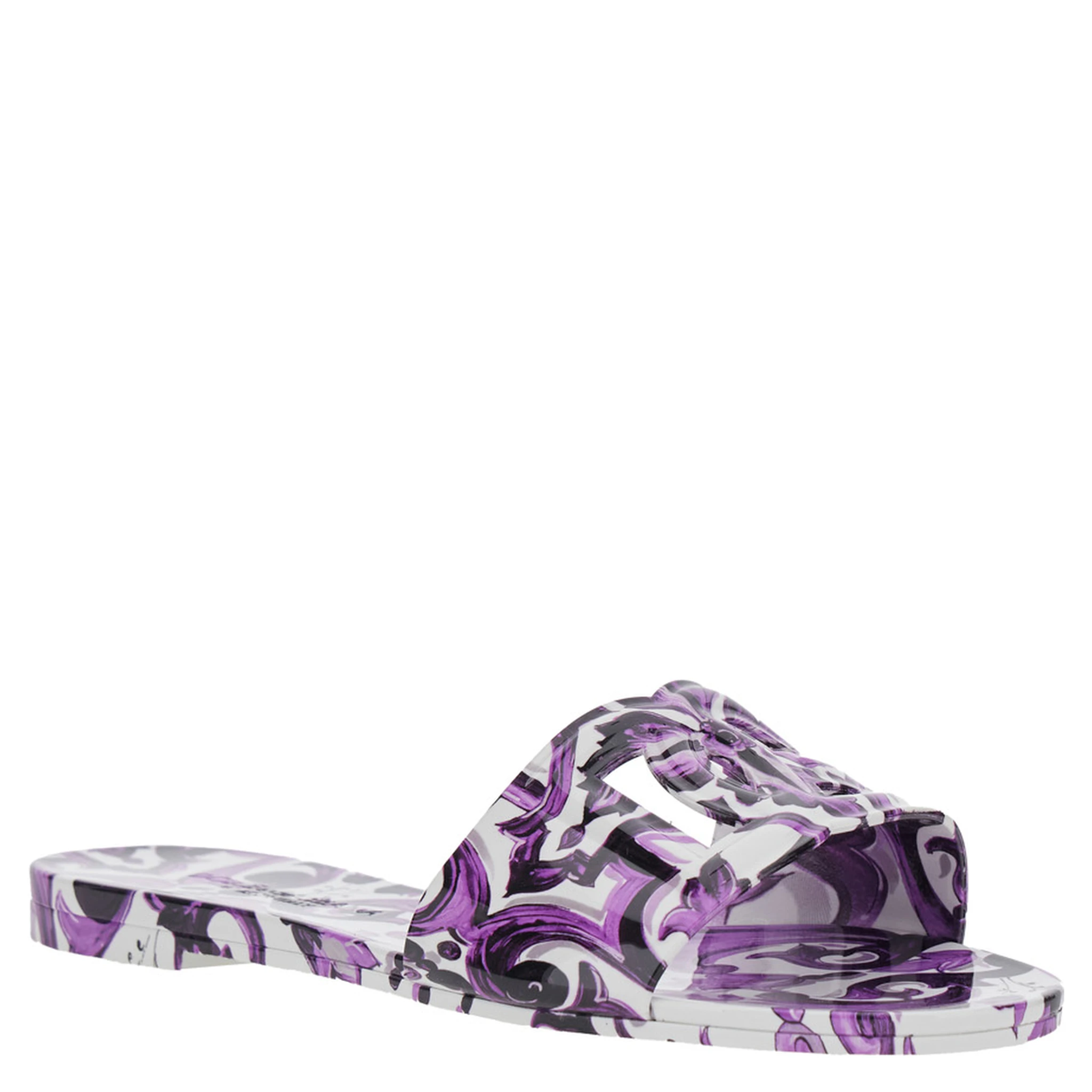 Multicolor Sandals with All-Over Maiolica Print and Round Open Toe in Tech Fabric Woman
