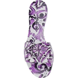 Multicolor Sandals with All-Over Maiolica Print and Round Open Toe in Tech Fabric Woman