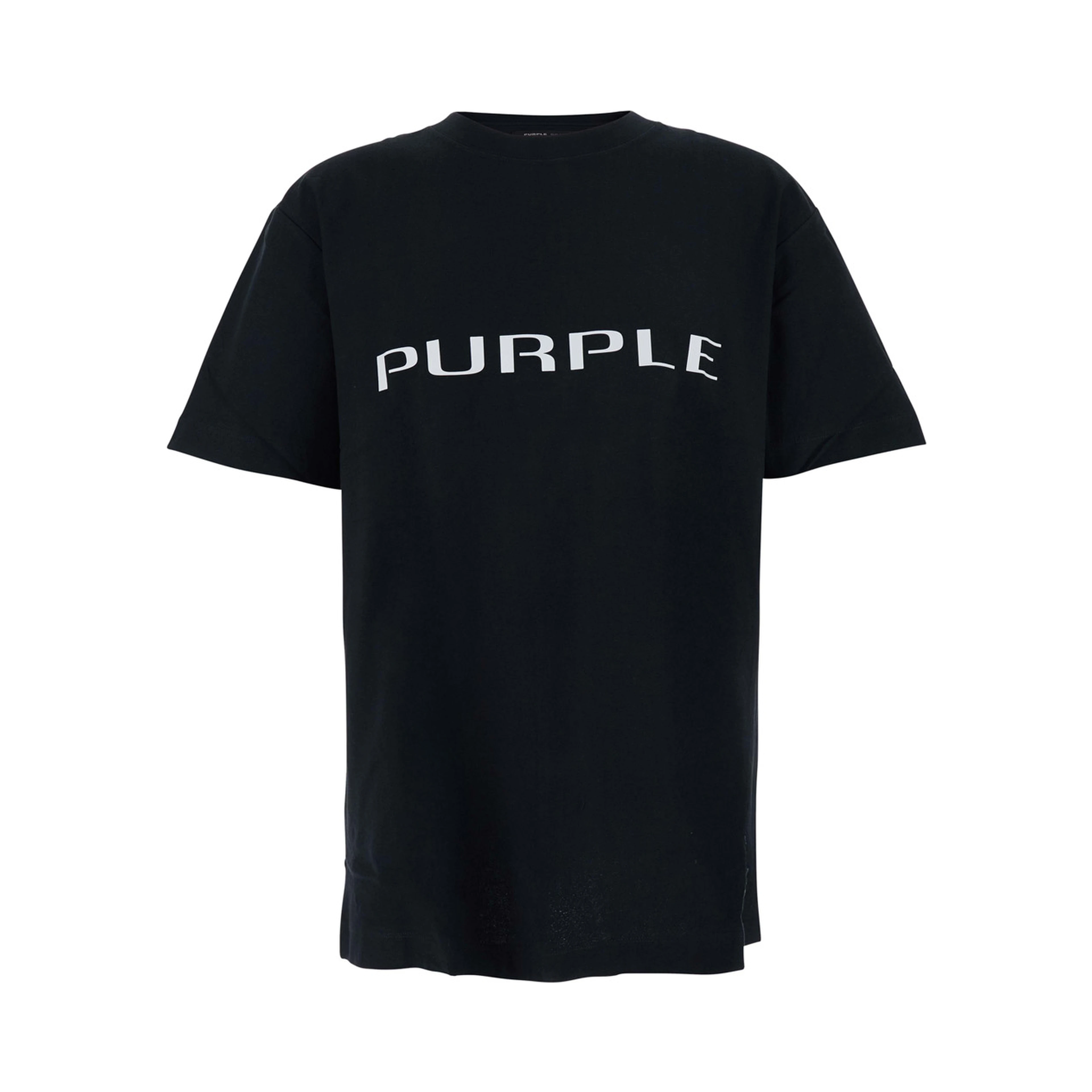 Black Crewneck T-Shirt with Logo Lettering on the Front in Cotton Man
