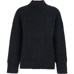 Black Turtleneck Sweater with Dropped Shoulder in Cashmere Woman