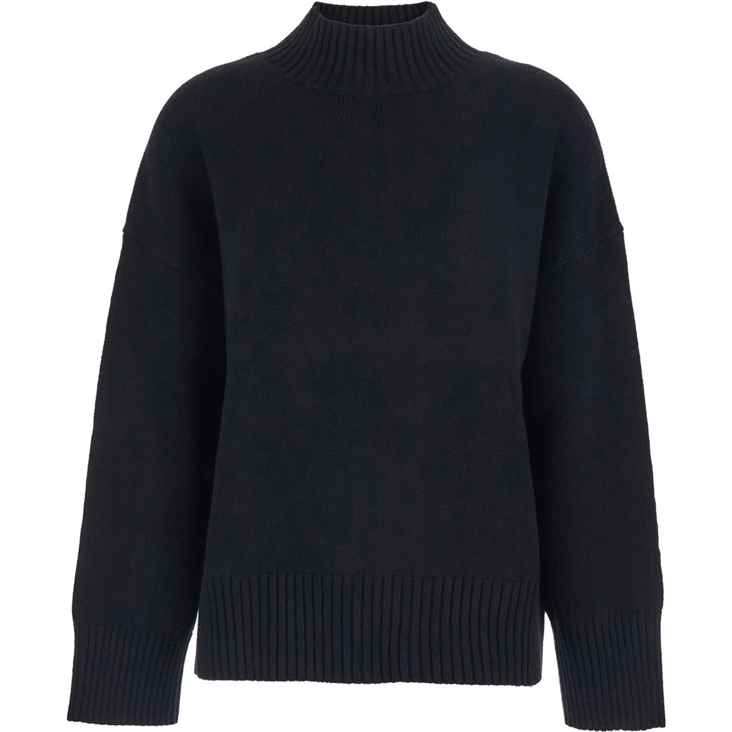 Black Turtleneck Sweater with Dropped Shoulder in Cashmere Woman