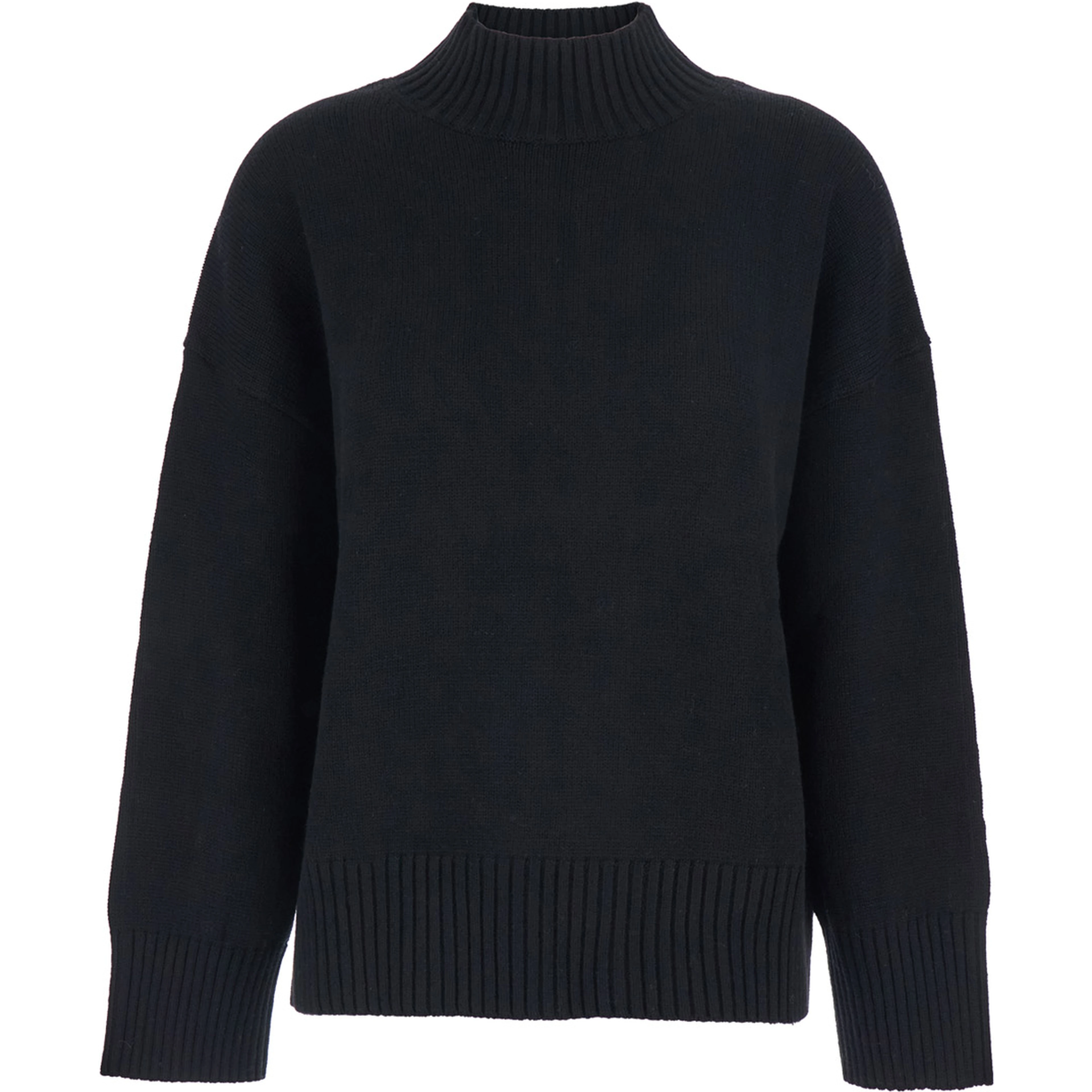 Black Turtleneck Sweater with Dropped Shoulder in Cashmere Woman