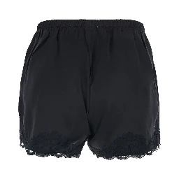 Black Shorts with Elastic Waist and Lace Details in Silk Woman