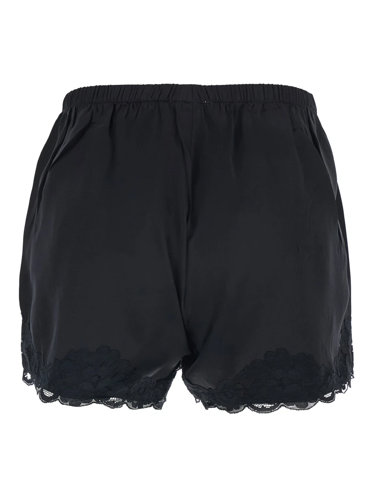 Black Shorts with Elastic Waist and Lace Details in Silk Woman alternative