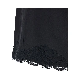 Black Shorts with Elastic Waist and Lace Details in Silk Woman