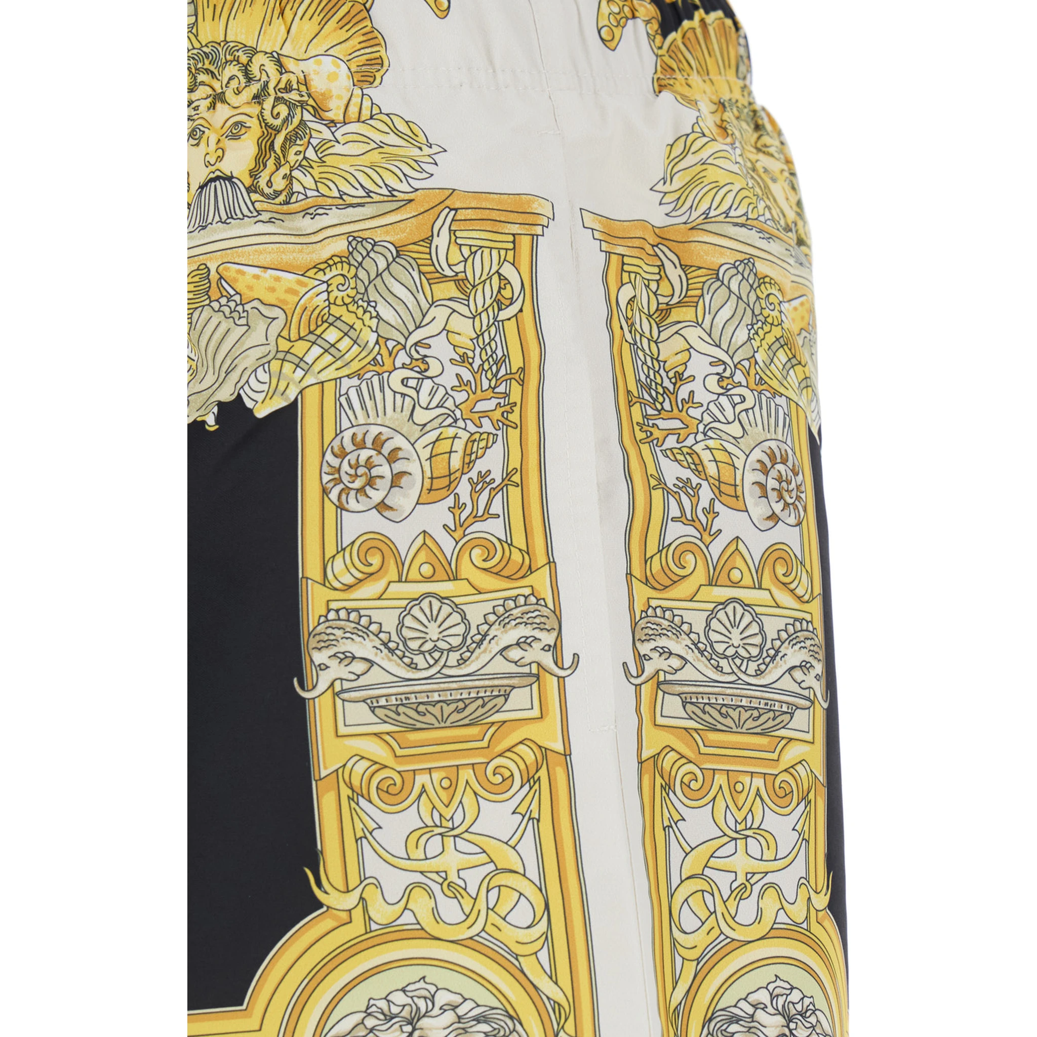 White Swim Shorts with Elastic Drawstring Waist and Coral Theatre Print in Tech Fabric Man