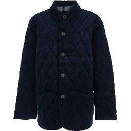 Blue Jacket with Classic Collar and Pony Embroidery on the Front in Quilted Corduroy Man