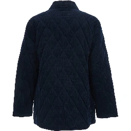 Blue Jacket with Classic Collar and Pony Embroidery on the Front in Quilted Corduroy Man
