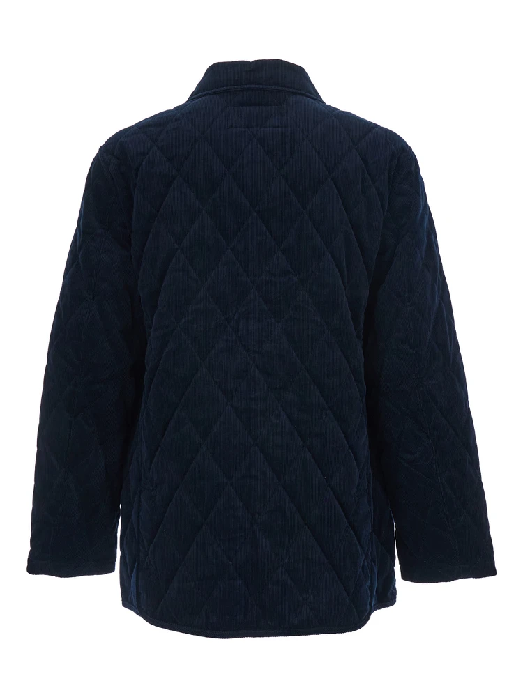 Blue Jacket with Classic Collar and Pony Embroidery on the Front in Quilted Corduroy Man alternative