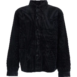 Black Jacket with Classic Collar and One Front Patch Pocket in Corduroy Woman