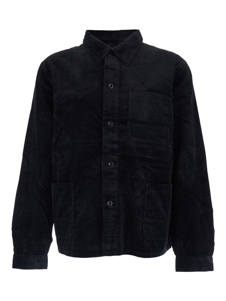 Black Jacket with Classic Collar and One Front Patch Pocket in Corduroy Woman