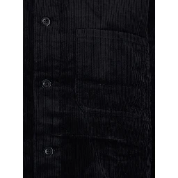 Black Jacket with Classic Collar and One Front Patch Pocket in Corduroy Woman