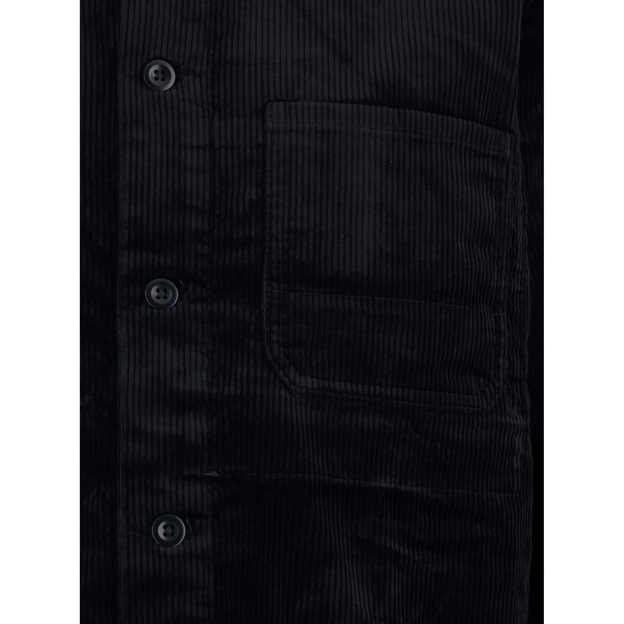 Black Jacket with Classic Collar and One Front Patch Pocket in Corduroy Woman