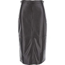 Kinder Black Midi Skirt with Rear Single Slit in Leather Woman