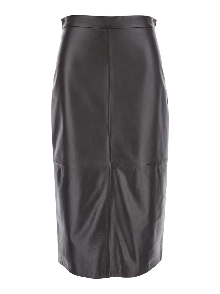 Kinder Black Midi Skirt with Rear Single Slit in Leather Woman