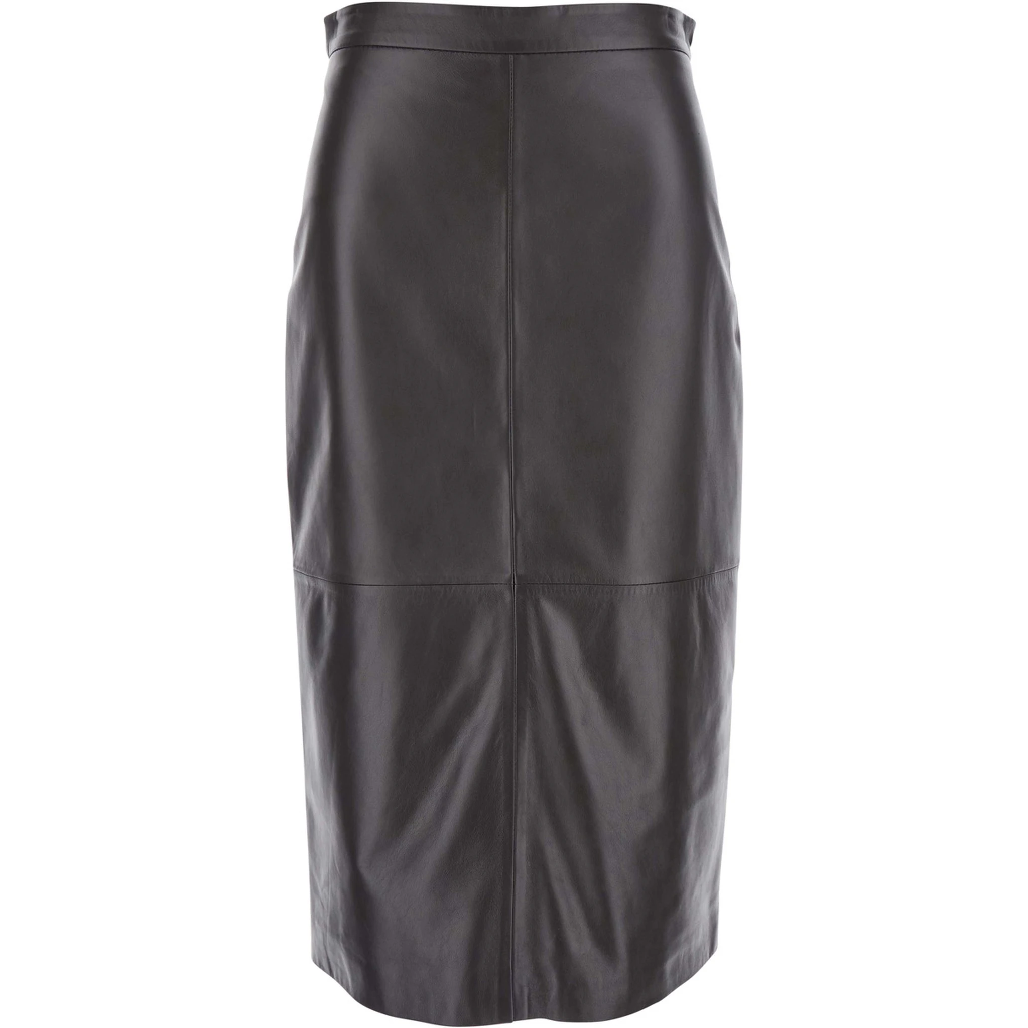 Kinder Black Midi Skirt with Rear Single Slit in Leather Woman