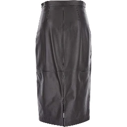 Kinder Black Midi Skirt with Rear Single Slit in Leather Woman