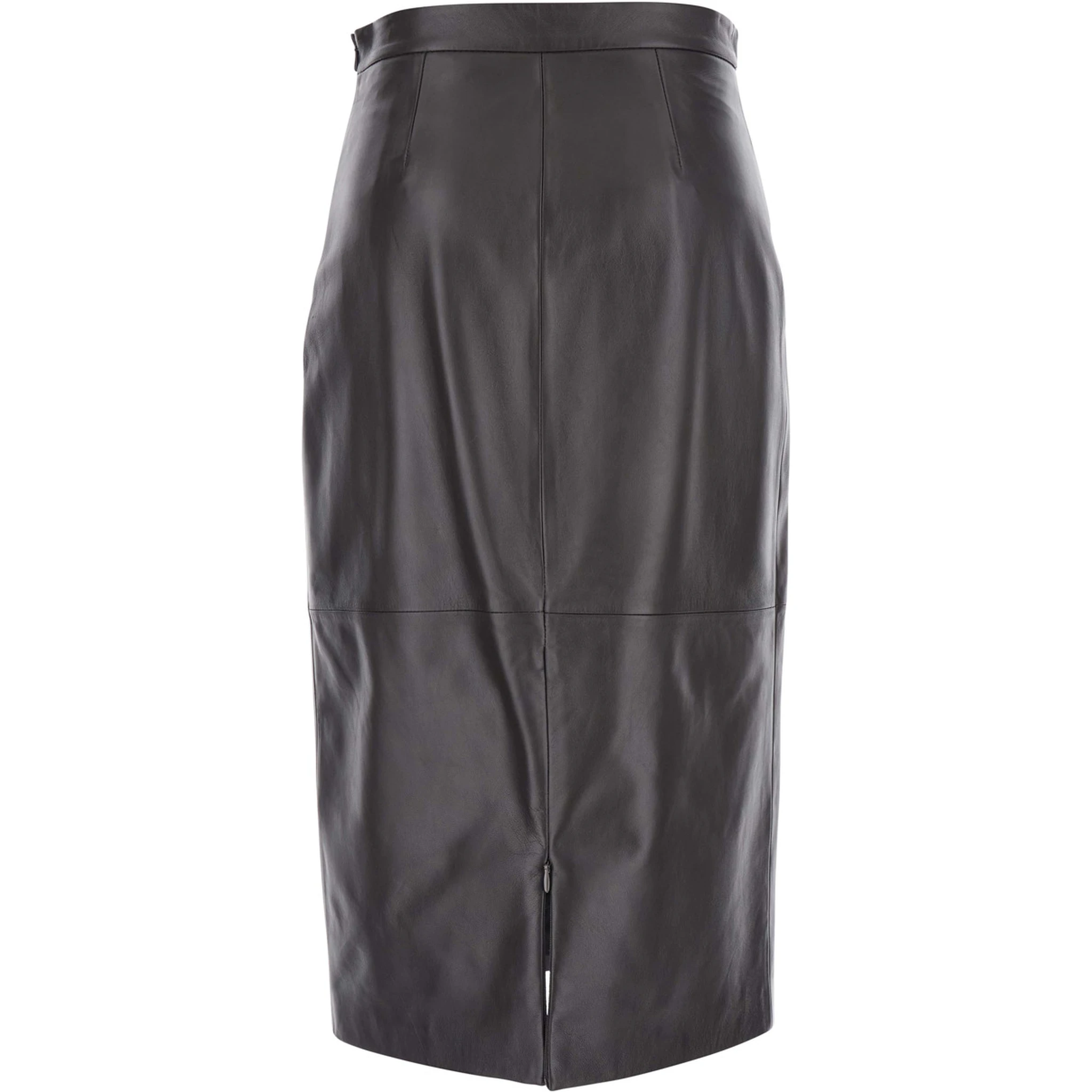 Kinder Black Midi Skirt with Rear Single Slit in Leather Woman