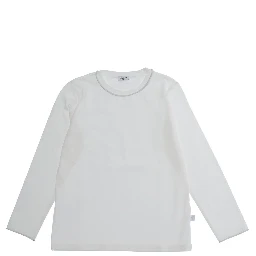 White Crewneck Long-Sleeve T-Shirt with Straight hem in Cotton Girl