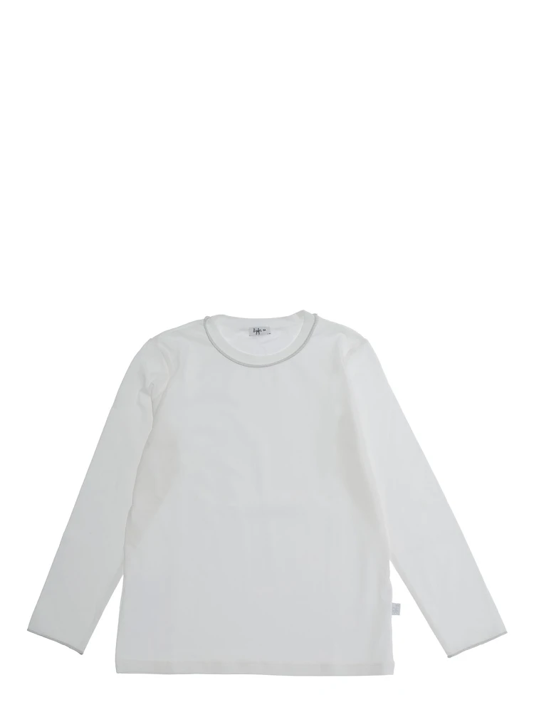 White Crewneck Long-Sleeve T-Shirt with Straight hem in Cotton Girl