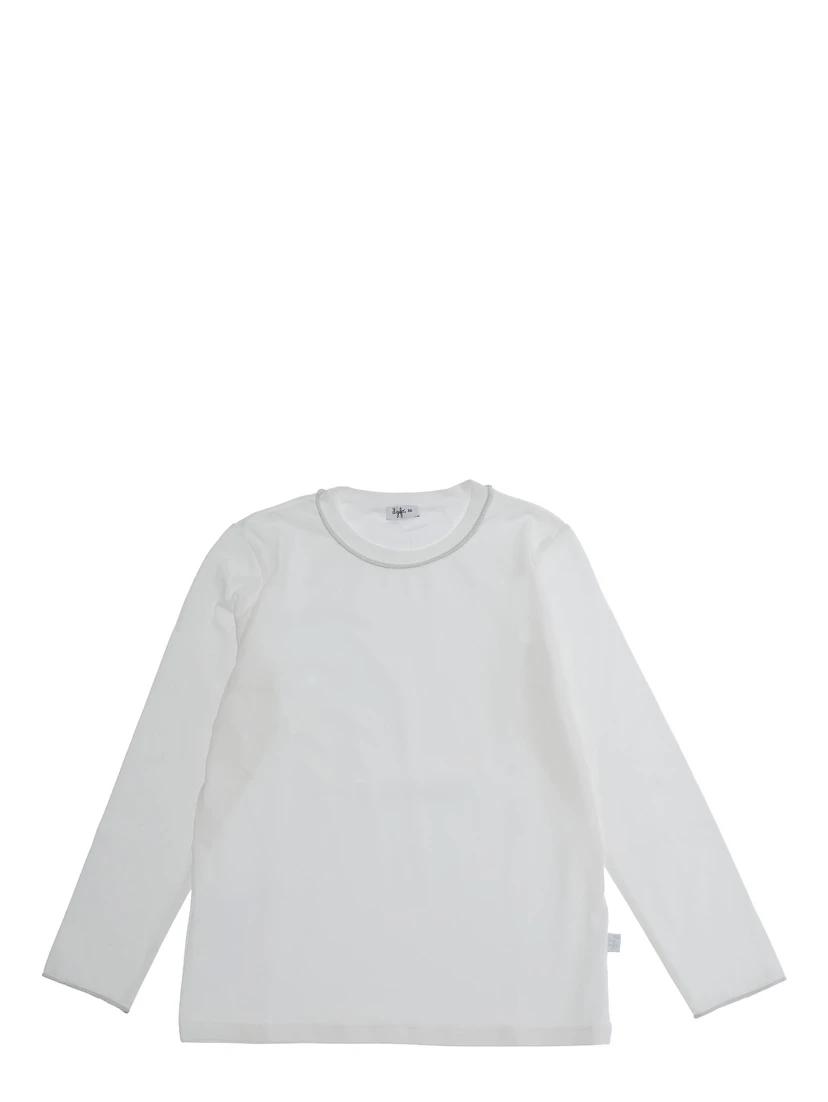 White Crewneck Long-Sleeve T-Shirt with Straight hem in Cotton Girl