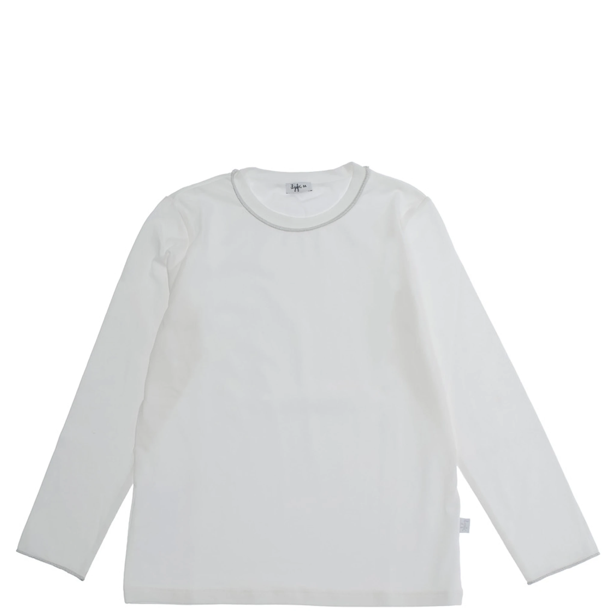 White Crewneck Long-Sleeve T-Shirt with Straight hem in Cotton Girl