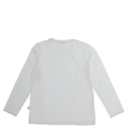 White Crewneck Long-Sleeve T-Shirt with Straight hem in Cotton Girl
