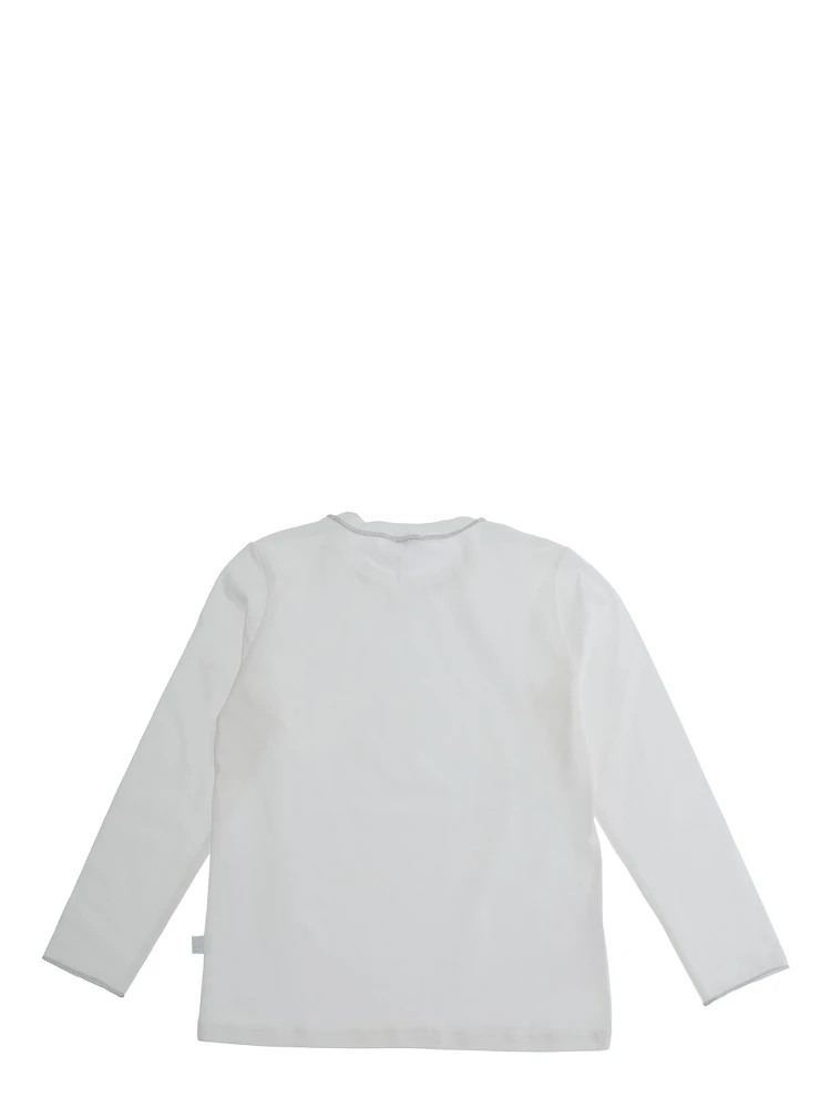 White Crewneck Long-Sleeve T-Shirt with Straight hem in Cotton Girl alternative