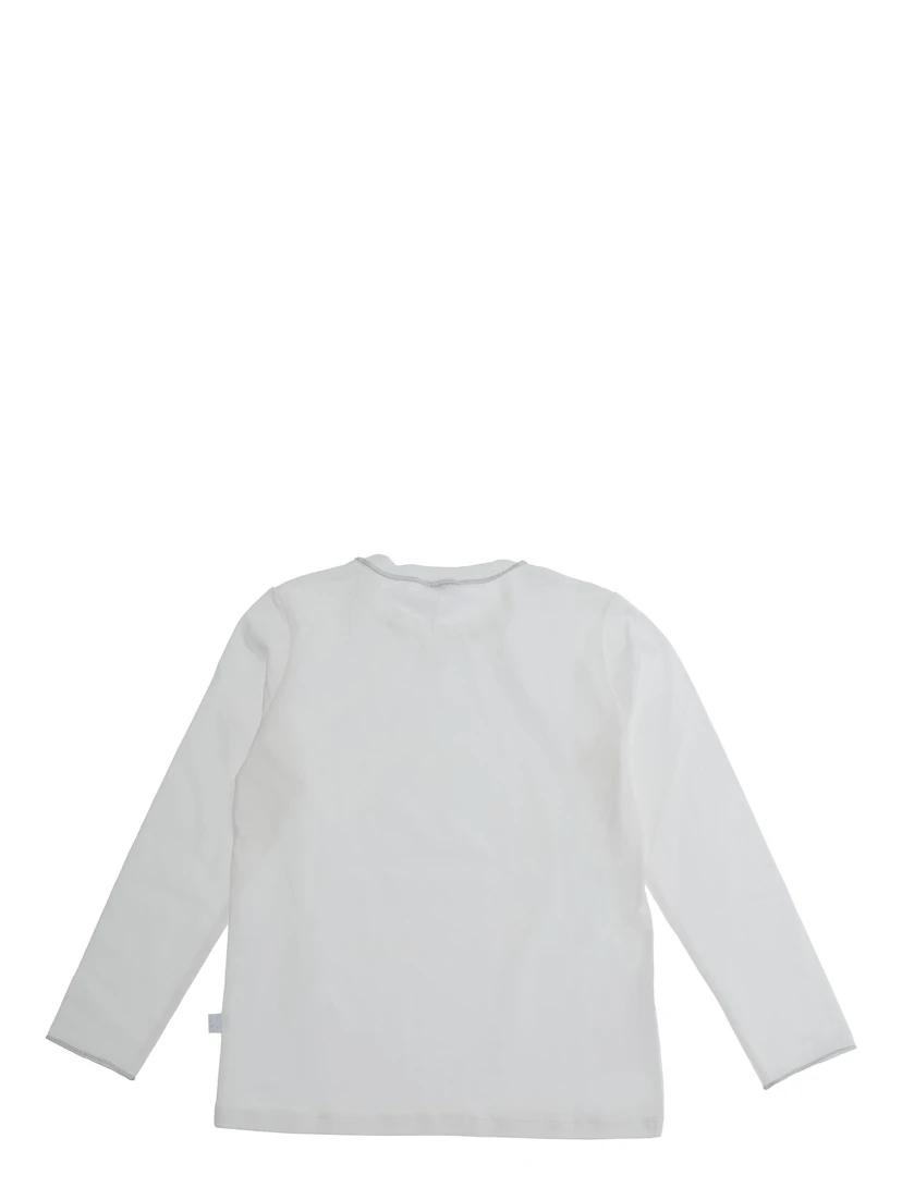 White Crewneck Long-Sleeve T-Shirt with Straight hem in Cotton Girl