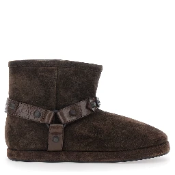 Alaska Brown Ankle Boots with Leather Belt and Logo Lettering on the Rear in Suede Woman