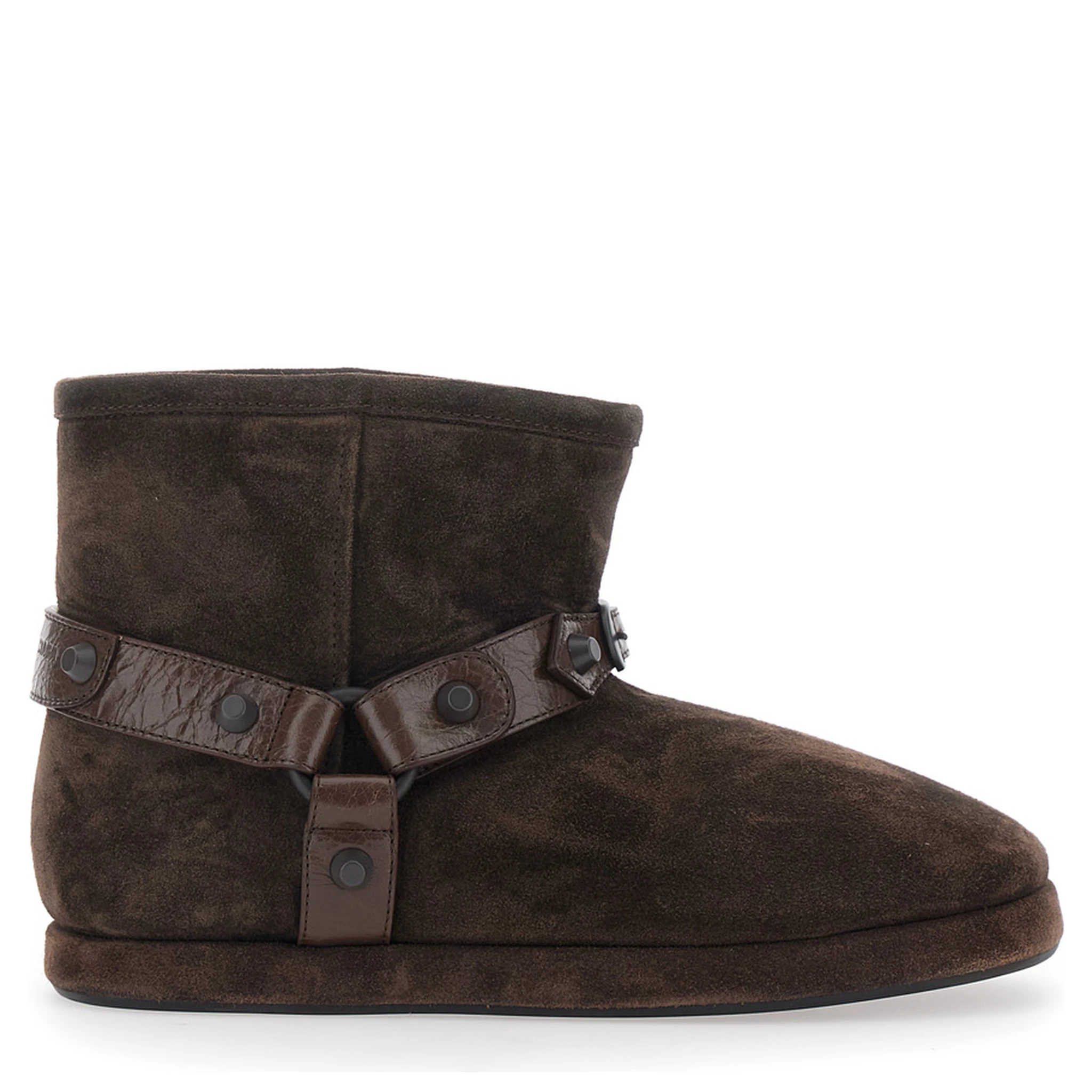 Alaska Brown Ankle Boots with Leather Belt and Logo Lettering on the Rear in Suede Woman
