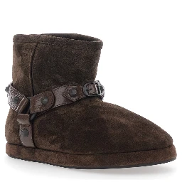 Alaska Brown Ankle Boots with Leather Belt and Logo Lettering on the Rear in Suede Woman