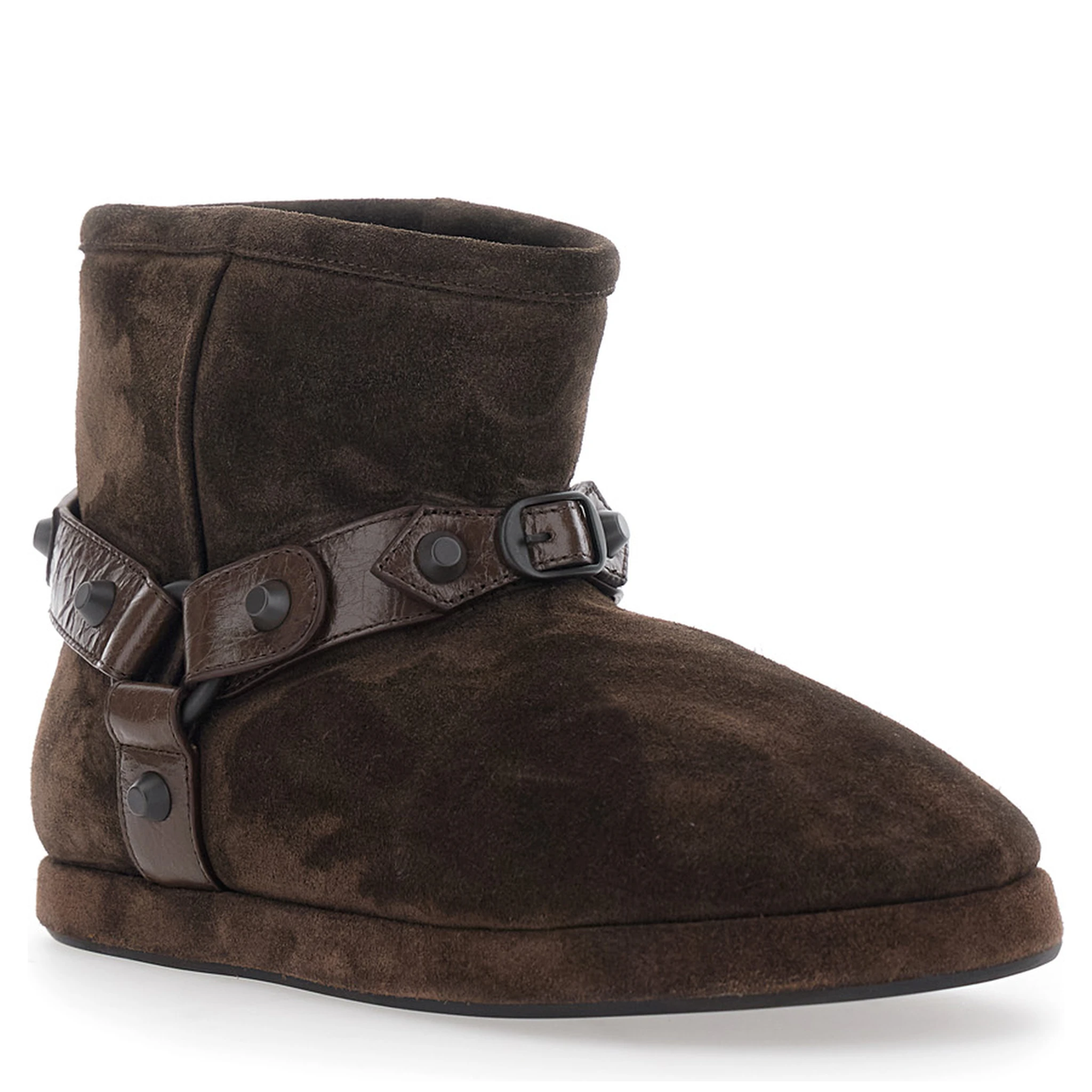 Alaska Brown Ankle Boots with Leather Belt and Logo Lettering on the Rear in Suede Woman