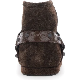 Alaska Brown Ankle Boots with Leather Belt and Logo Lettering on the Rear in Suede Woman