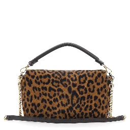 Baguette Brown Handbag with Removable Chain Shoulder Strap and All-Over Leopard Motif in Leather Woman