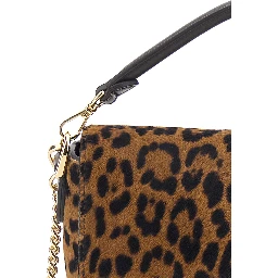 Baguette Brown Handbag with Removable Chain Shoulder Strap and All-Over Leopard Motif in Leather Woman