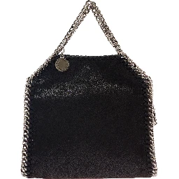 3Chain Mini Black Tote Bag with Logo Engraved on Charm in Vegan Leather Woman