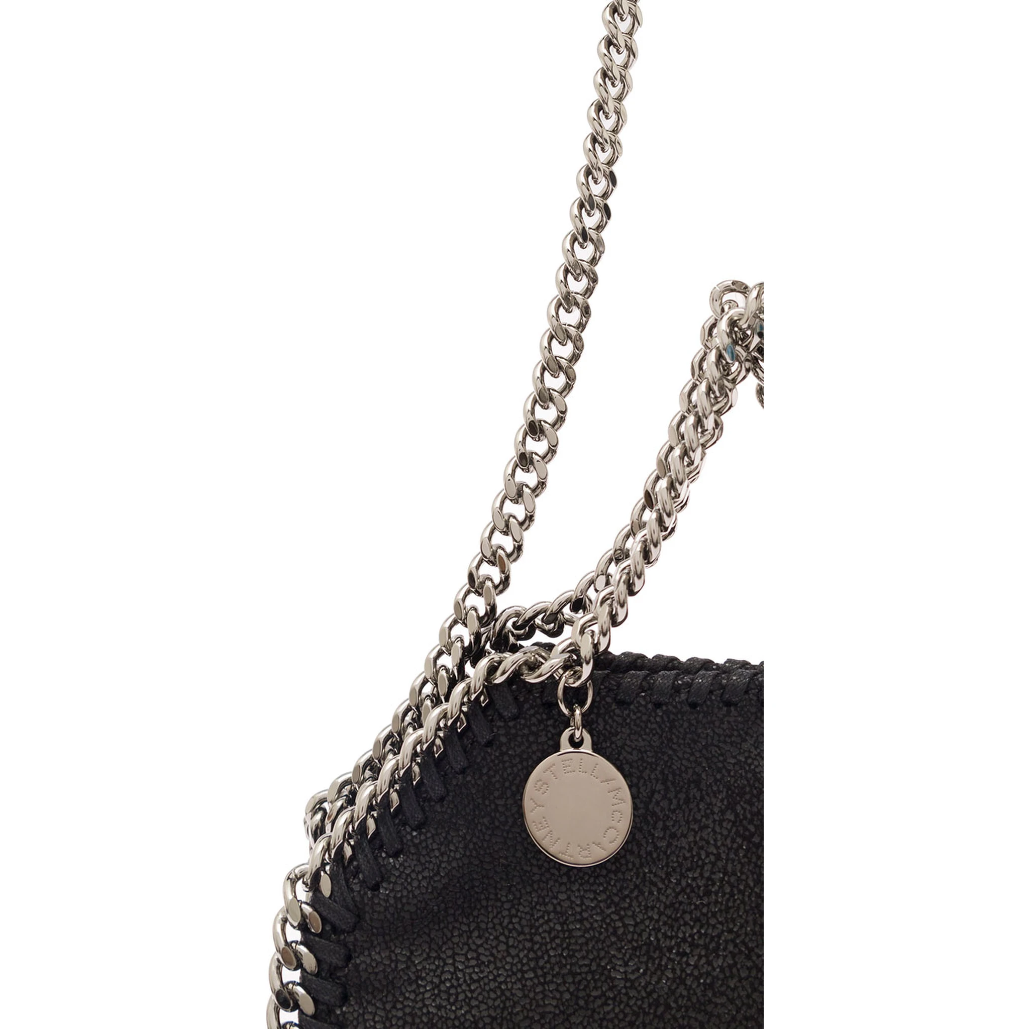 3Chain Mini Black Tote Bag with Logo Engraved on Charm in Vegan Leather Woman