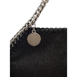 3Chain Mini Black Tote Bag with Logo Engraved on Charm in Vegan Leather Woman