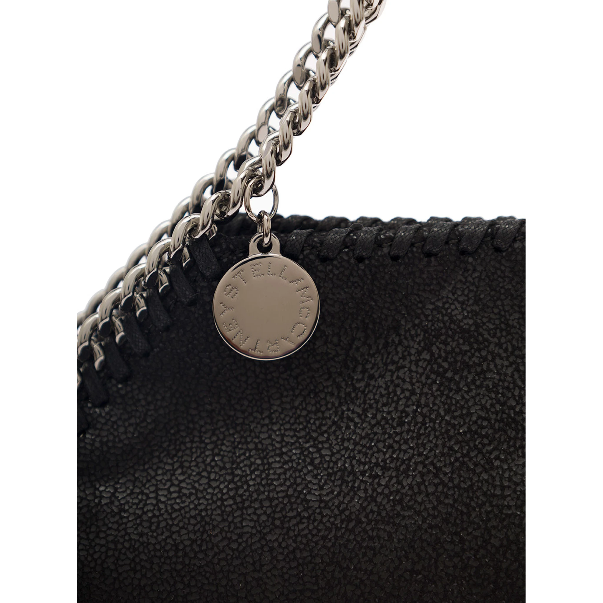 3Chain Mini Black Tote Bag with Logo Engraved on Charm in Vegan Leather Woman