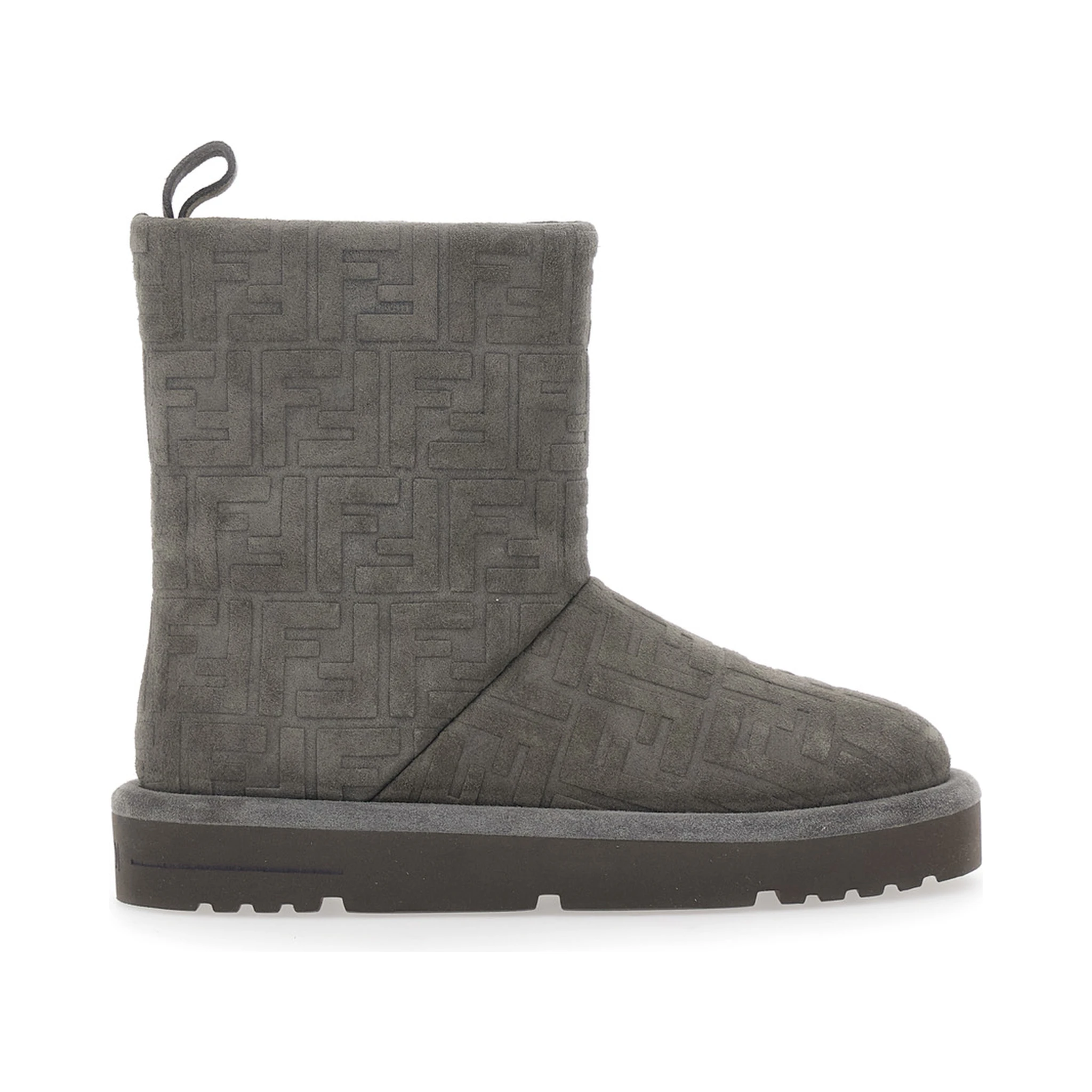 Grey Ankle Boots with Logo Lettering on the Rear and All-Over FF Motif in Suede Woman